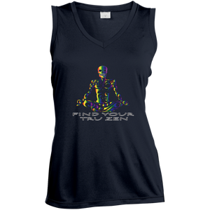 Find Your Tru Zen Rainbow Skully ~ Ladies' Sleeveless Moisture Absorbing V-Neck - Tru Zen Wear