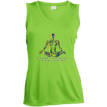 Load image into Gallery viewer, Find Your Tru Zen Rainbow Skully ~ Ladies&#39; Sleeveless Moisture Absorbing V-Neck - Tru Zen Wear