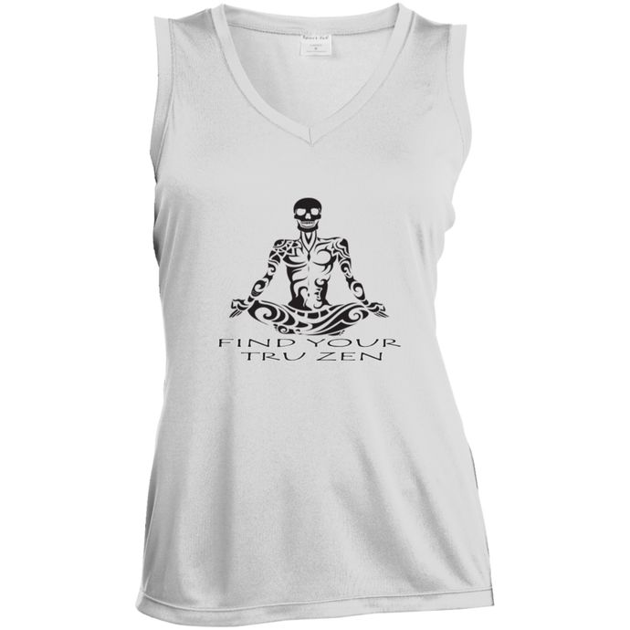 Find Your Tru Zen Skully ~ Ladies' Sleeveless Moisture Absorbing V-Neck - Tru Zen Wear