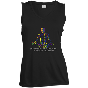 Find Your Tru Zen Rainbow Skully ~ Ladies' Sleeveless Moisture Absorbing V-Neck - Tru Zen Wear