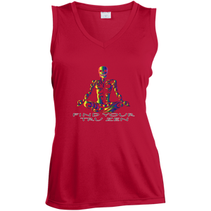Find Your Tru Zen Rainbow Skully ~ Ladies' Sleeveless Moisture Absorbing V-Neck - Tru Zen Wear
